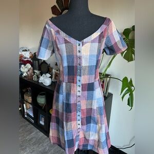 Anthropologie Heirloom Plaid Button Down Dress Size Medium
